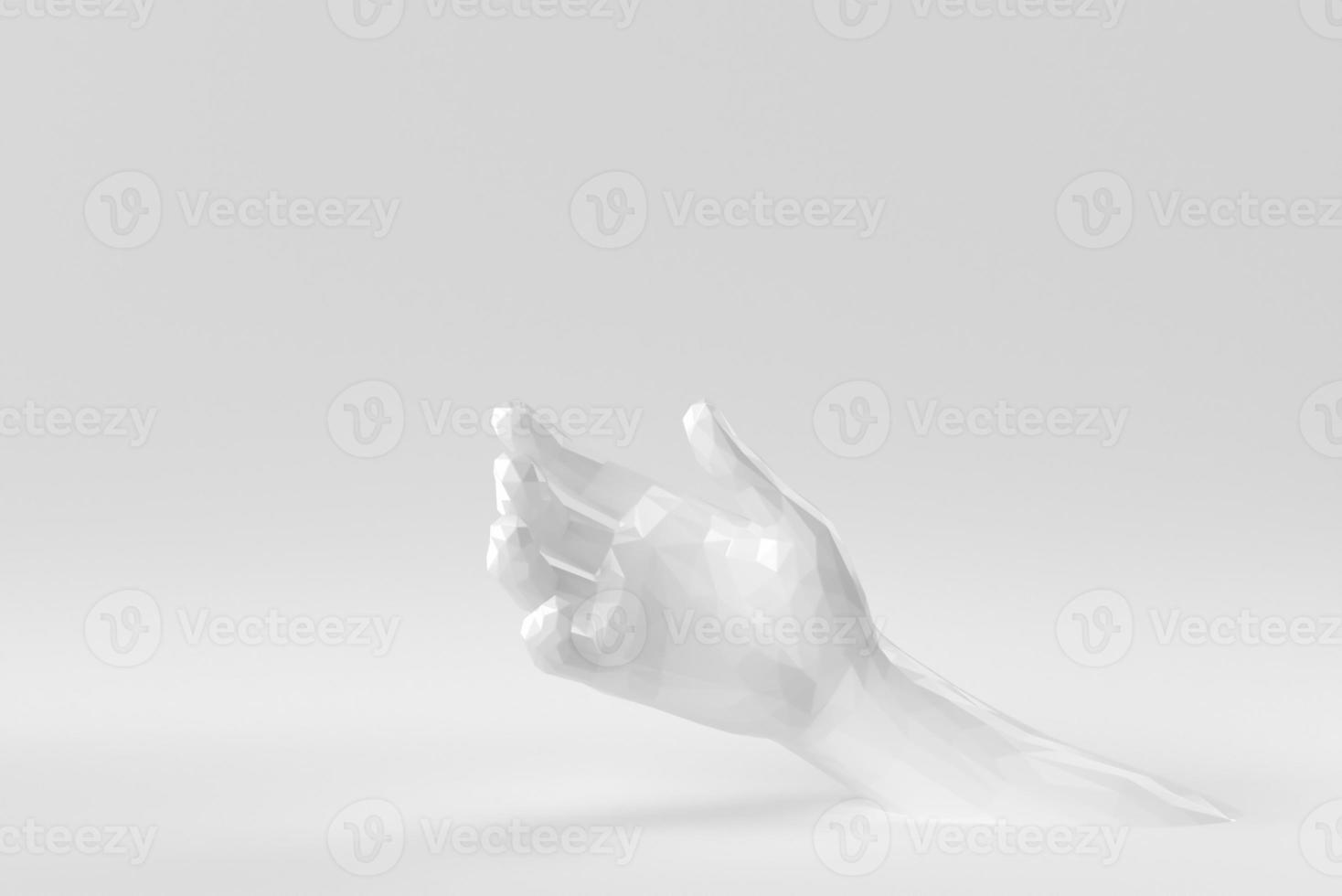 hand holding something like a bottle or smartphone on a white background. Abstract polygonal minimal concept. monochrome. 3D render. photo