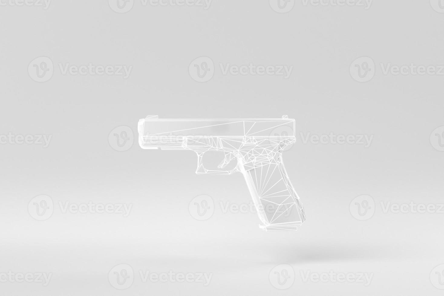 Pistol on a white background. Abstract polygonal minimal concept. monochrome. 3D render. photo