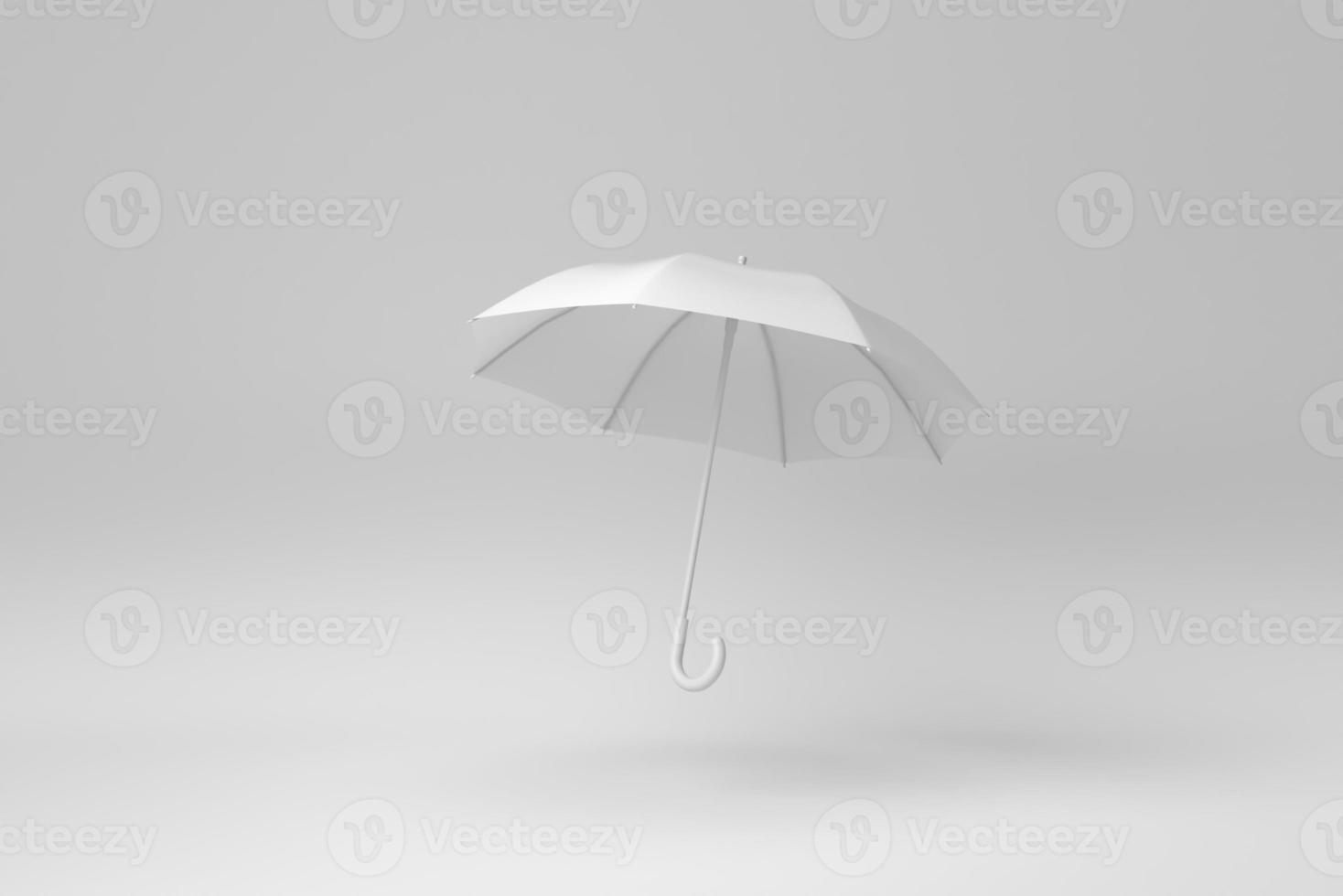 White blank umbrella isolated on white background. minimal concept. monochrome. 3D render. photo