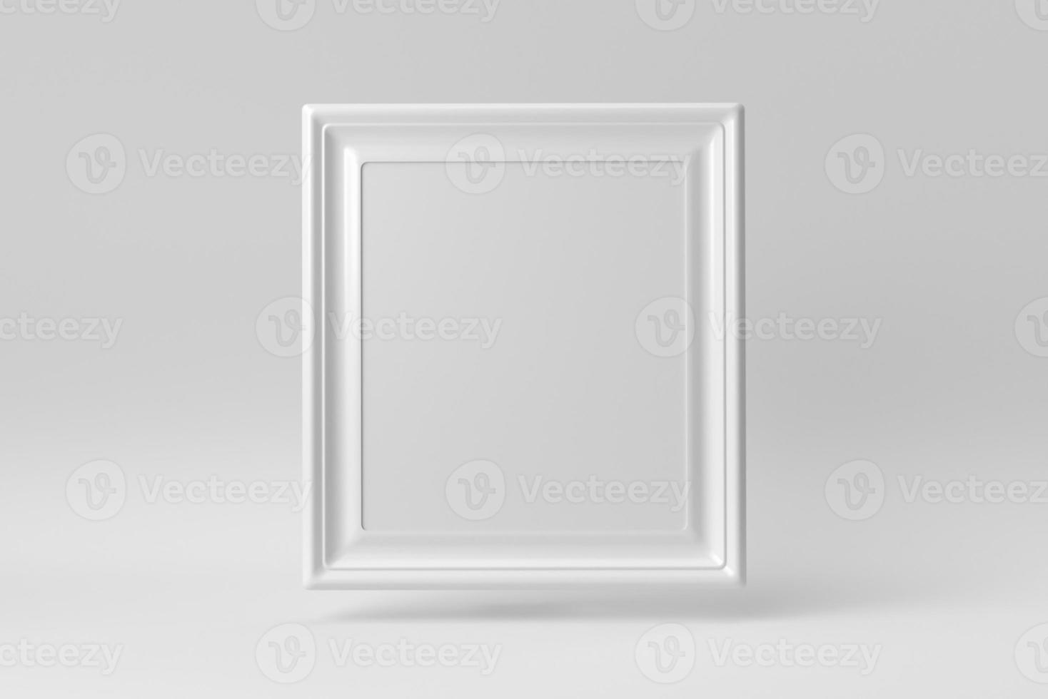 Empty white picture frame on white background. Design Template, Mock up. 3D render. photo