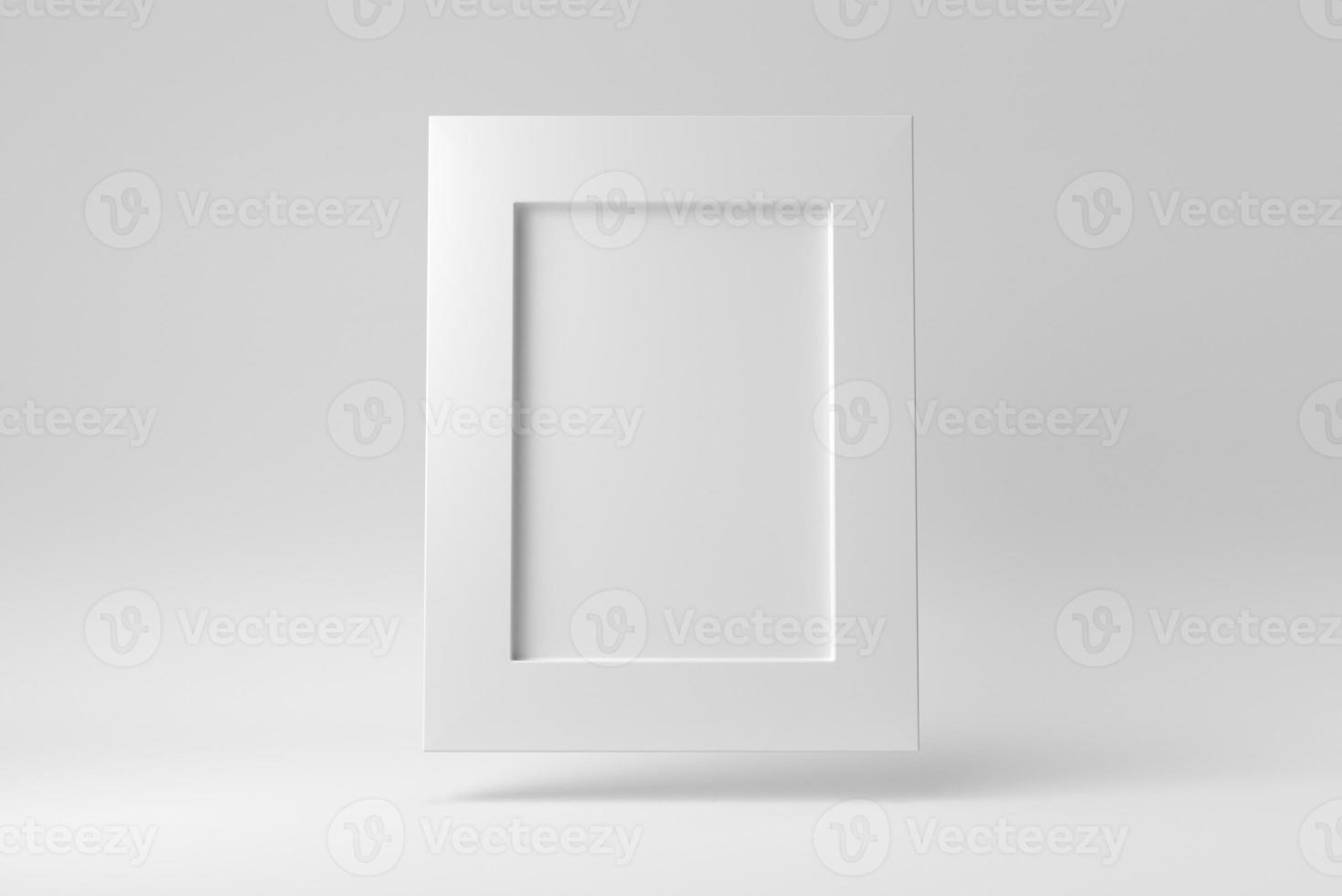 Empty white picture frame on white background. Design Template, Mock up. 3D render. photo