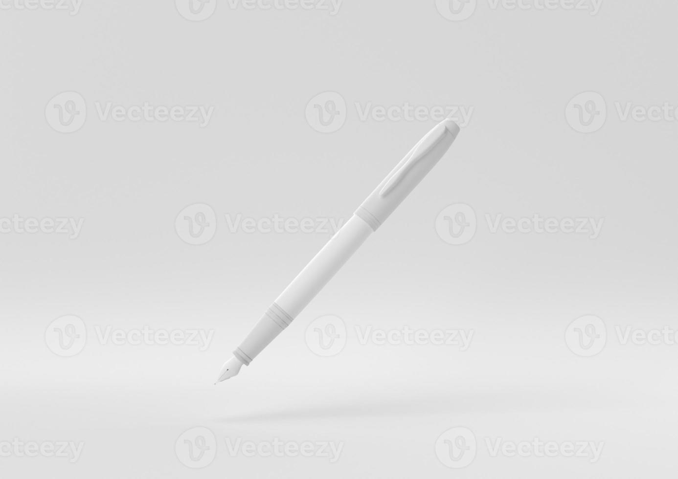 White Fountain Pen floating in white background. minimal concept idea creative. monochrome. 3D render. photo