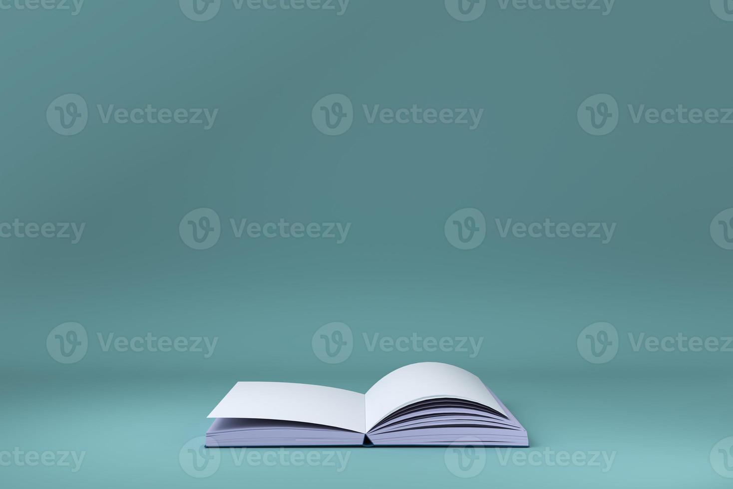 Blank Open Magazine or Book floating in blue background. minimal concept idea creative. 3D render. photo