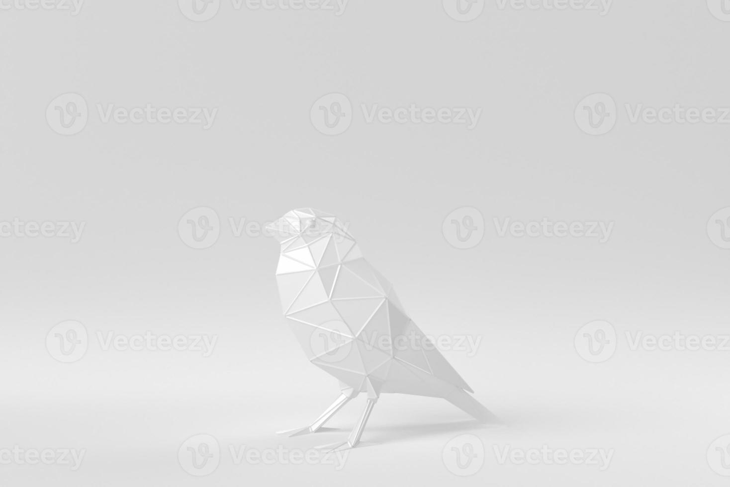 pájaro gorrión sentado sobre un fondo blanco. concepto mínimo de polígono. monocromo. procesamiento 3d foto