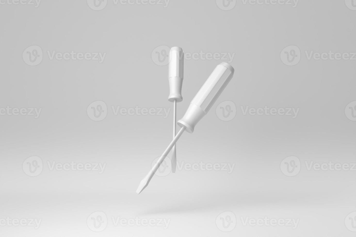 screwdriver isolated on white background. Hand tool for repair and construction. minimal concept. monochrome. 3D render. photo