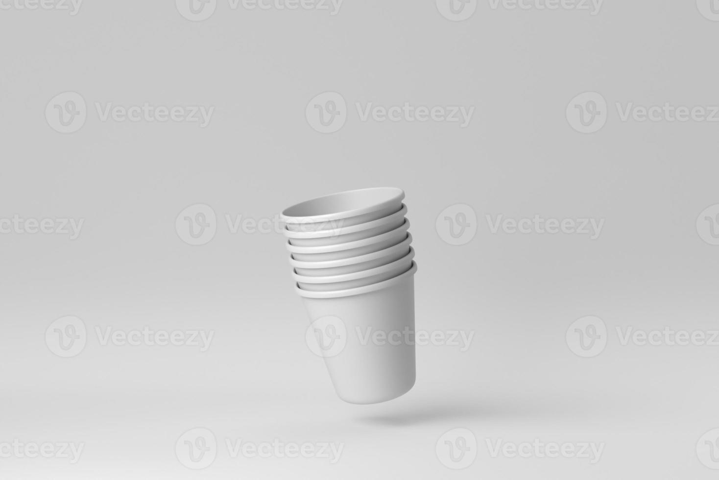 Stack paper coffee cups on white background. Design Template, Mock up. 3D render. photo