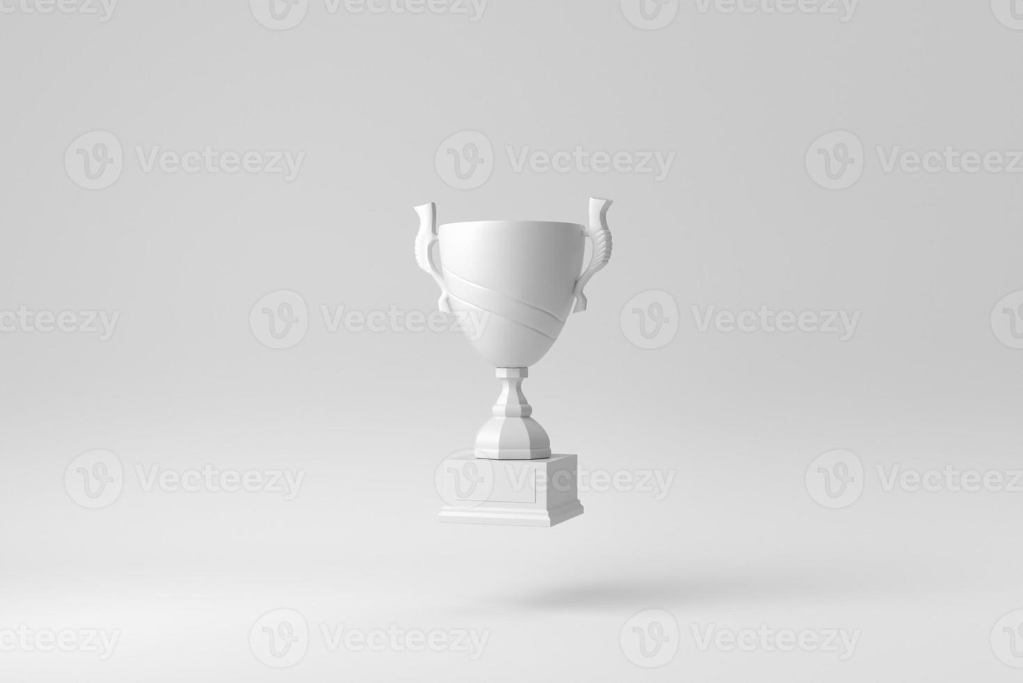 Trophy cup. Champion trophy on white background. Paper minimal concept. 3D render. photo