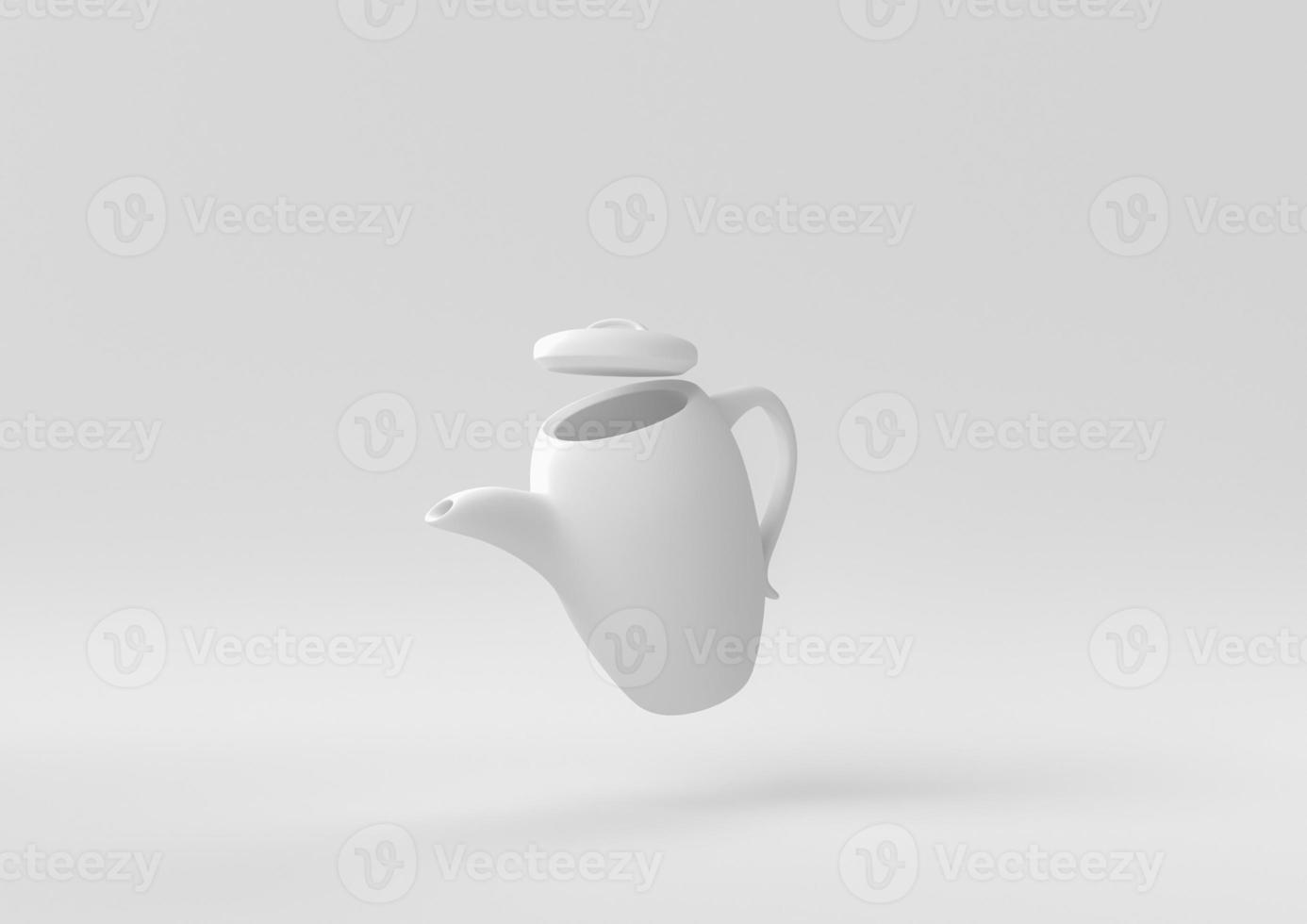 White Pitcher or milk jug floating in white background. minimal concept idea creative. monochrome. 3D render. photo