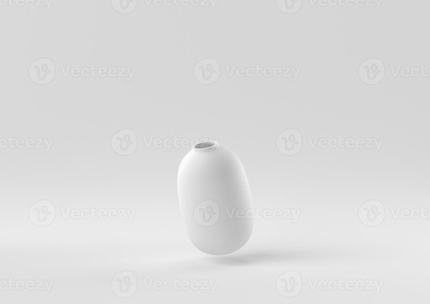 White pottery floating in white background. minimal concept idea creative. monochrome. 3D render. photo