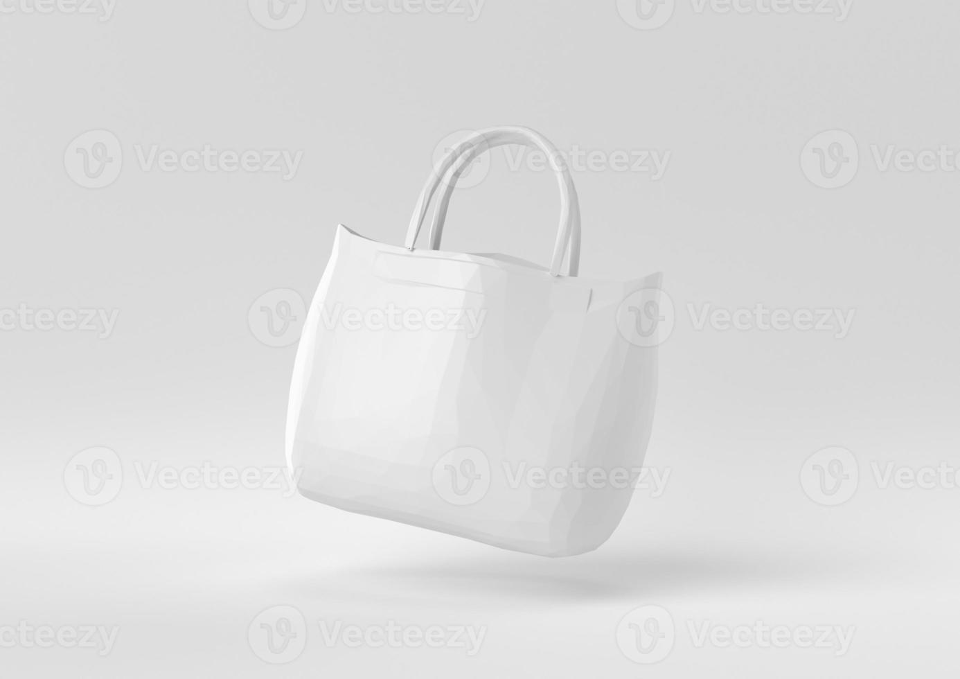 White Bag Women Fashion accessories floating in white background. minimal concept idea creative. origami style. 3D render. photo
