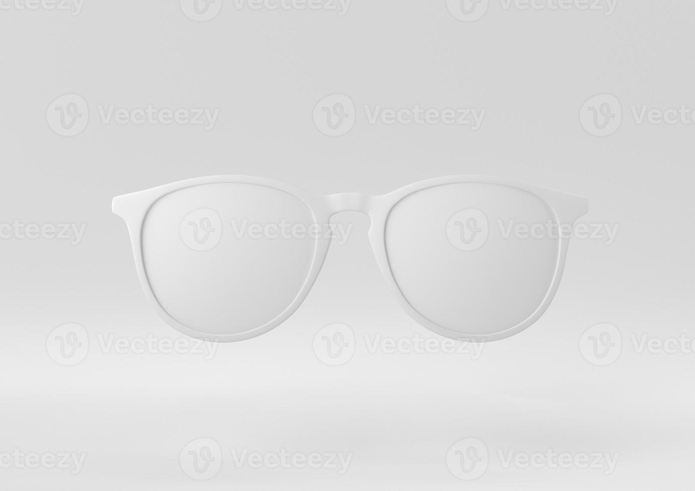 White Glasses floating in white background. minimal concept idea creative. monochrome. 3D render. photo