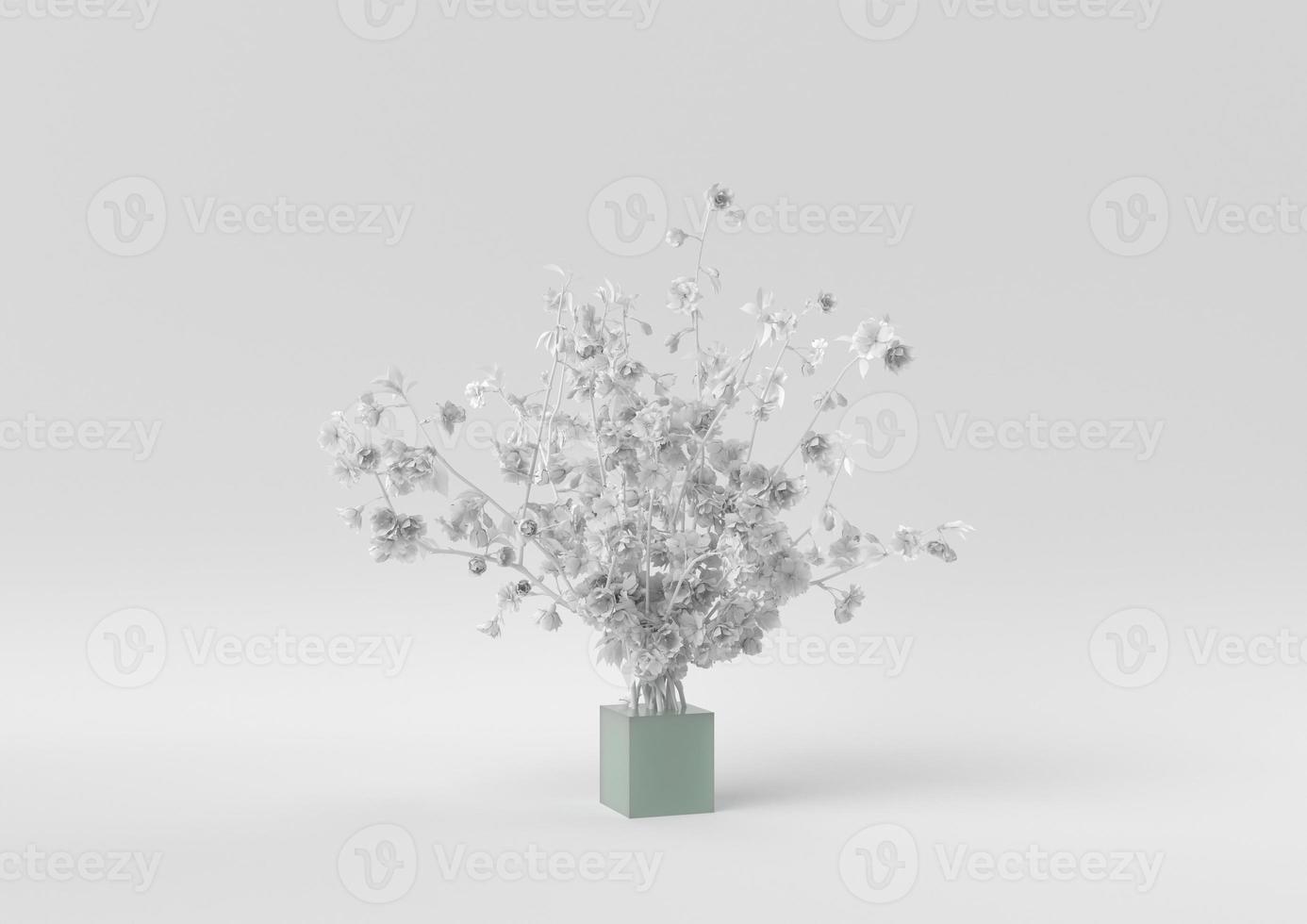 White Tree pot in white background. minimal concept idea creative. monochrome. 3D render. photo