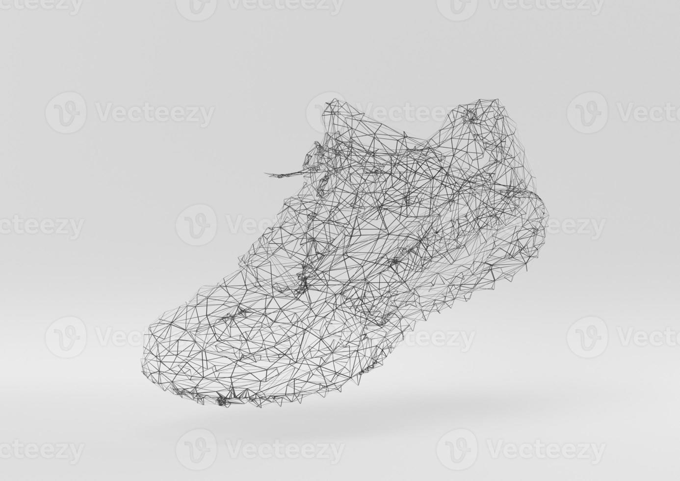 Abstract geometric network polygon shoe in white background. minimal concept idea creative. 3D render. photo