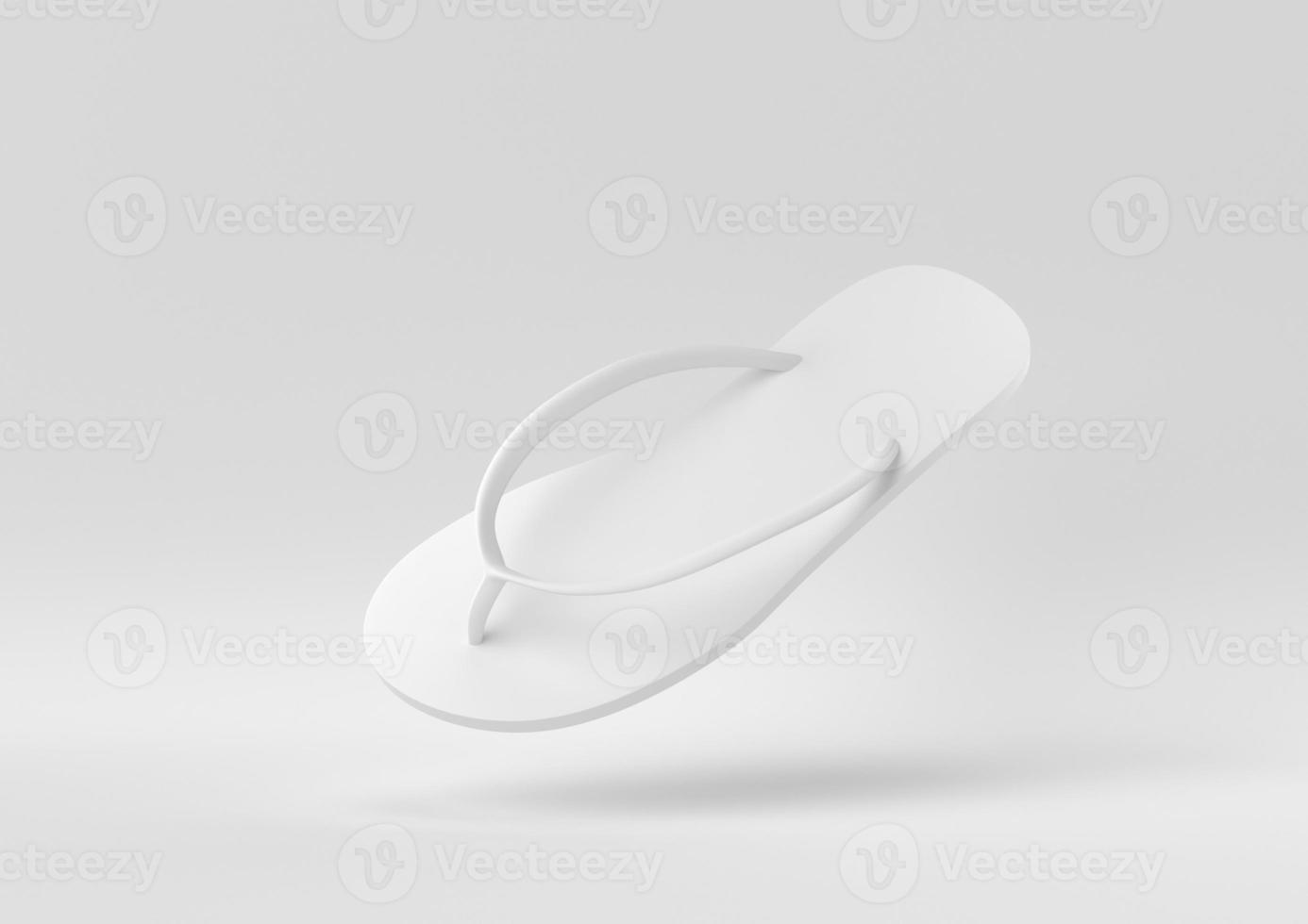 chanclas blancas flotando en fondo blanco. idea de concepto mínimo creativo. procesamiento 3d foto