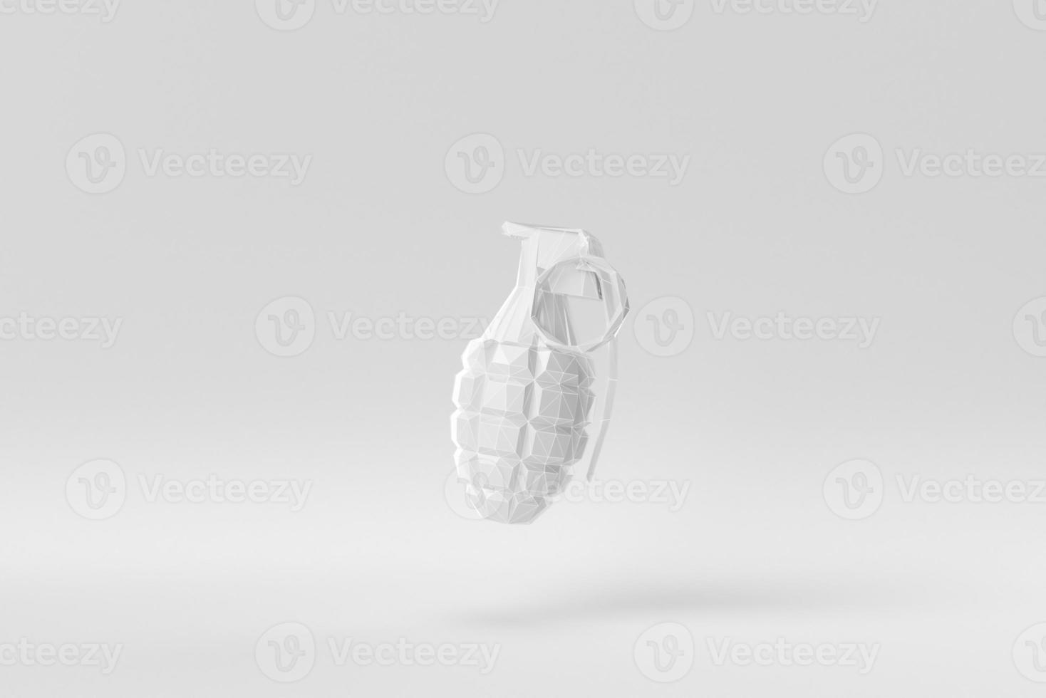 Hand grenade on a white background. Abstract polygonal minimal concept. monochrome. 3D render. photo