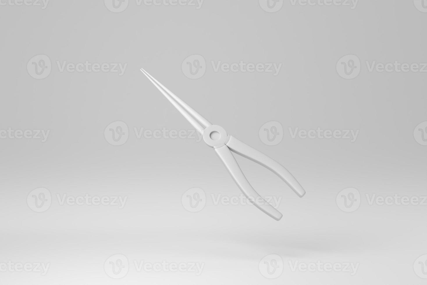 Needle nose, pointy-nose pliers on white background. minimal concept. monochrome. 3D render. photo