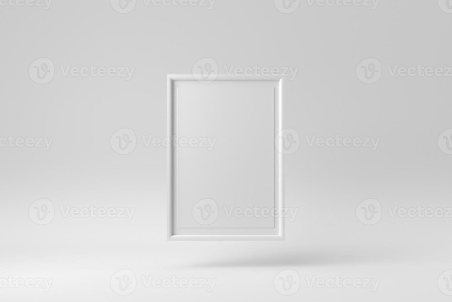 Empty white picture frame on white background. Design Template, Mock up. 3D render. photo