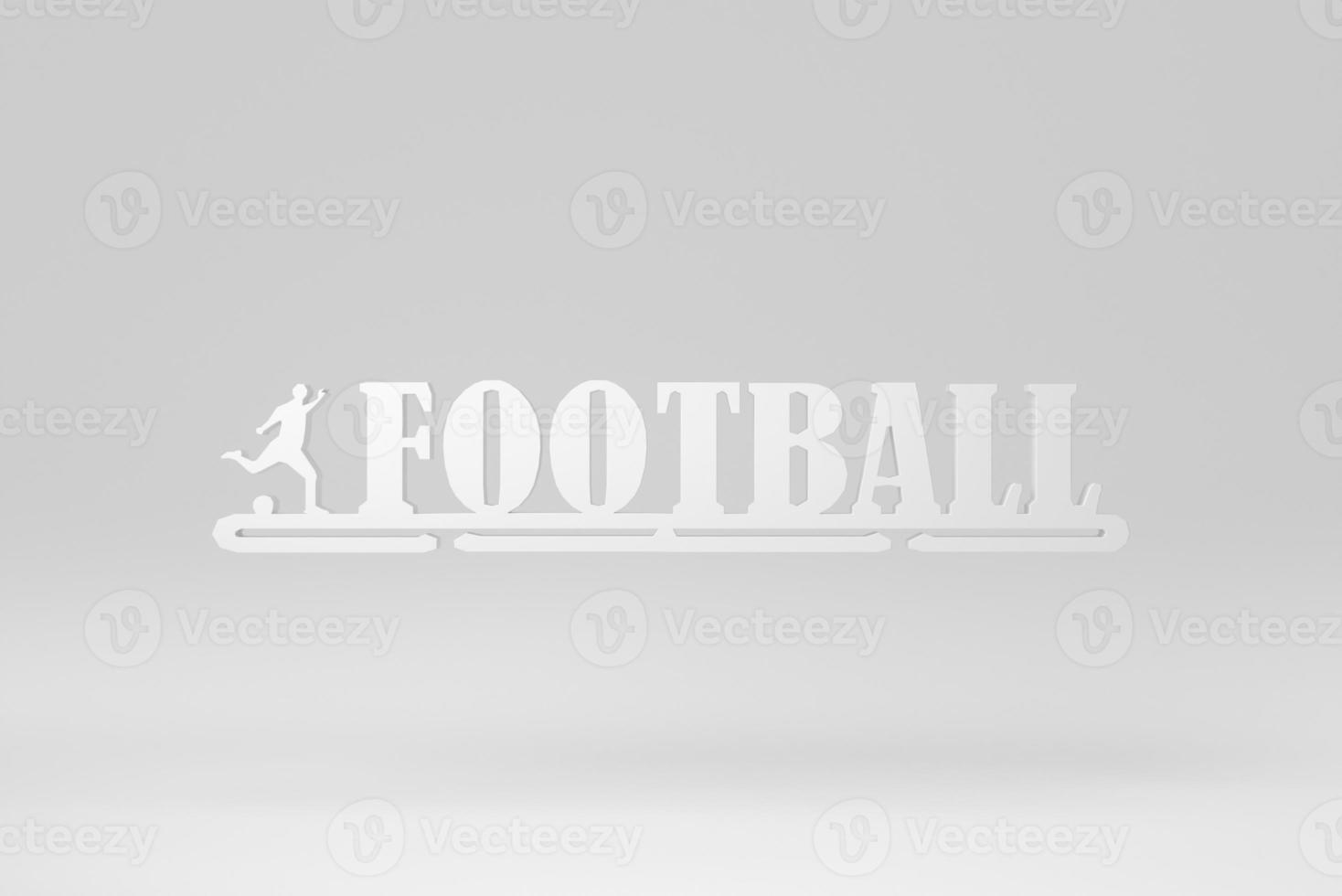 Word FOOTBALL with a soccer ball on white background. Paper minimal concept. 3D render. photo