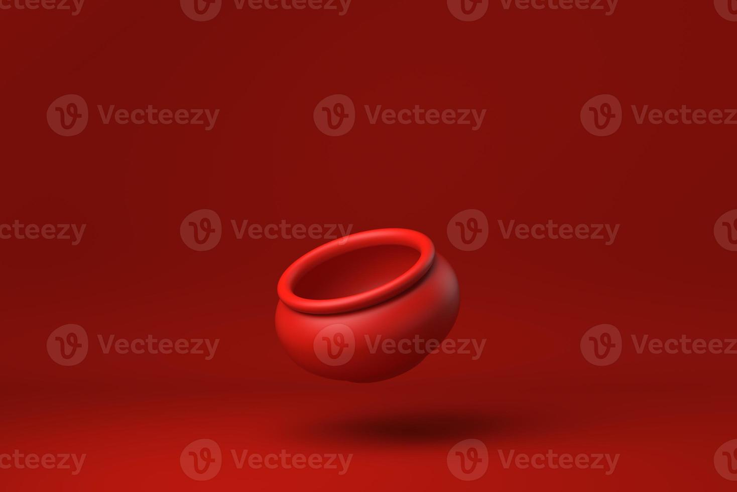 Red pottery floating in Red background. minimal concept idea creative. monochrome. 3D render. photo