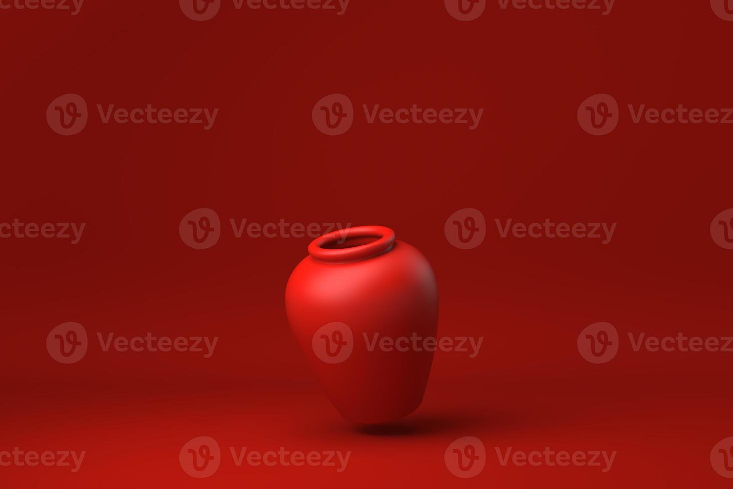 cerámica roja flotando en fondo rojo. idea de concepto mínimo creativo. monocromo. procesamiento 3d foto