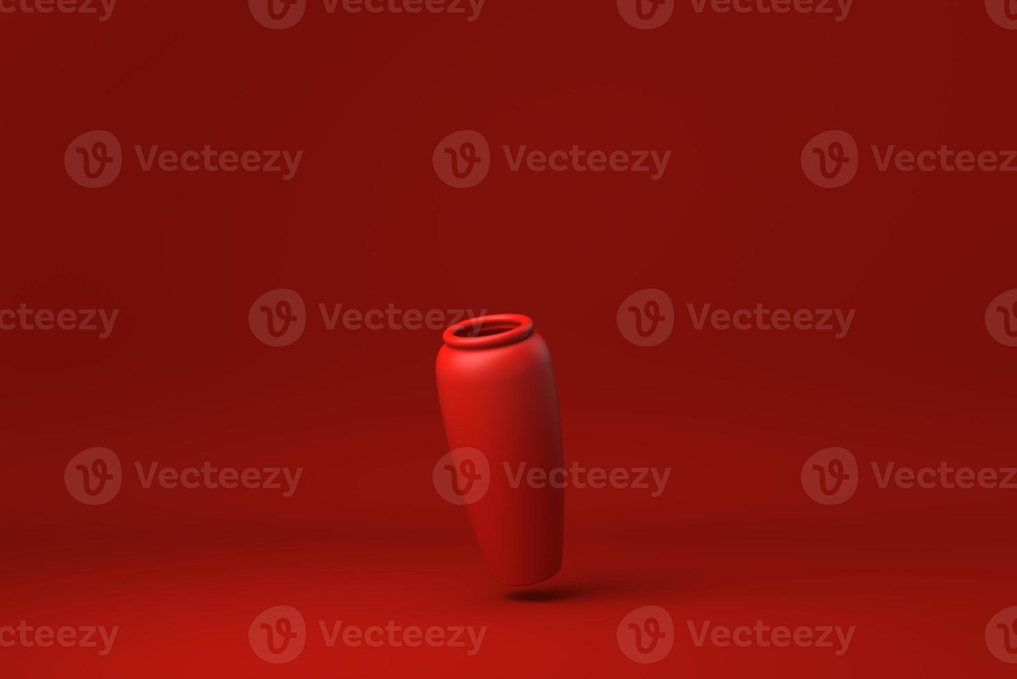 Red pottery floating in Red background. minimal concept idea creative. monochrome. 3D render. photo