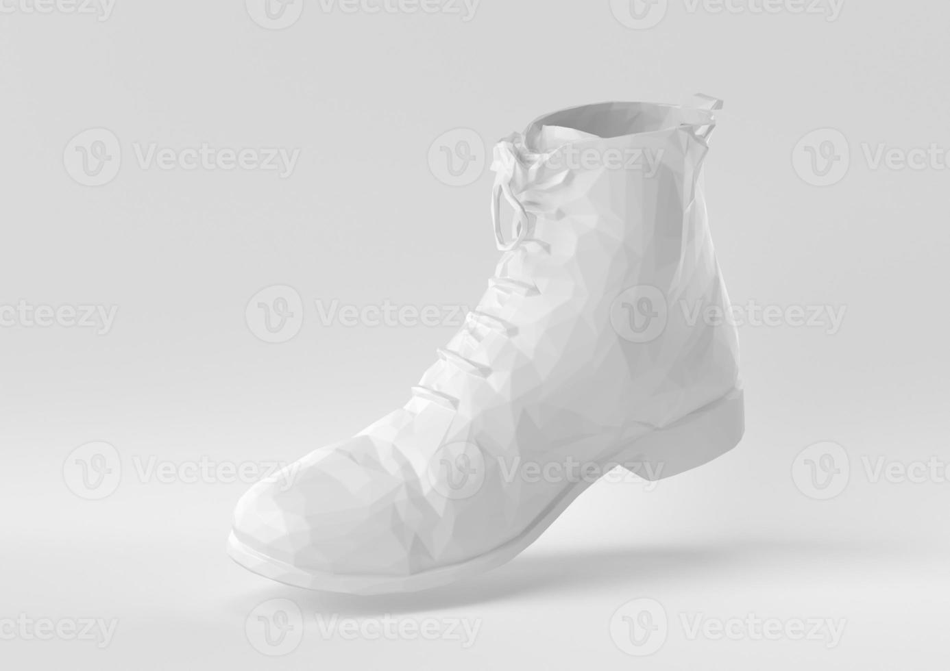 White shoe floating in white background. minimal concept idea creative. origami style. 3D render. photo