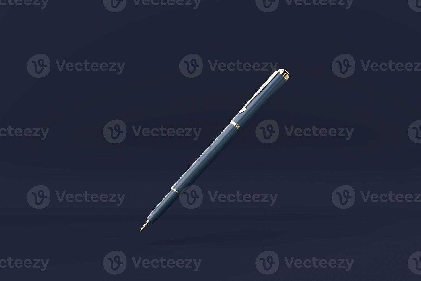 Blue Pen floating in Blue background. minimal concept idea creative. monochrome. 3D render. photo