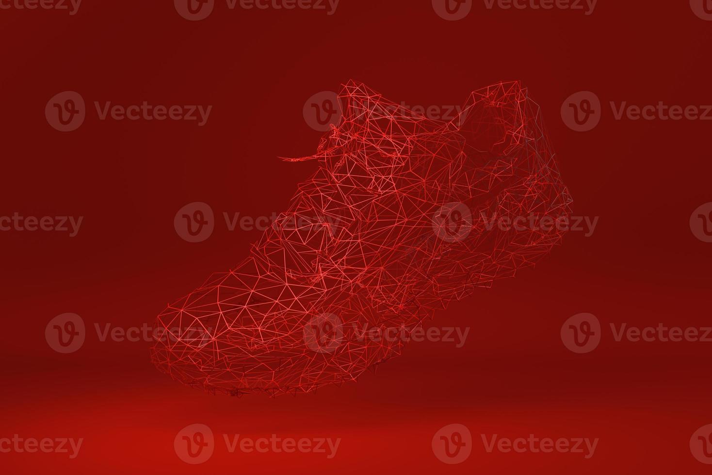 Abstract geometric network polygon shoe in red background. minimal concept idea creative. 3D render. photo