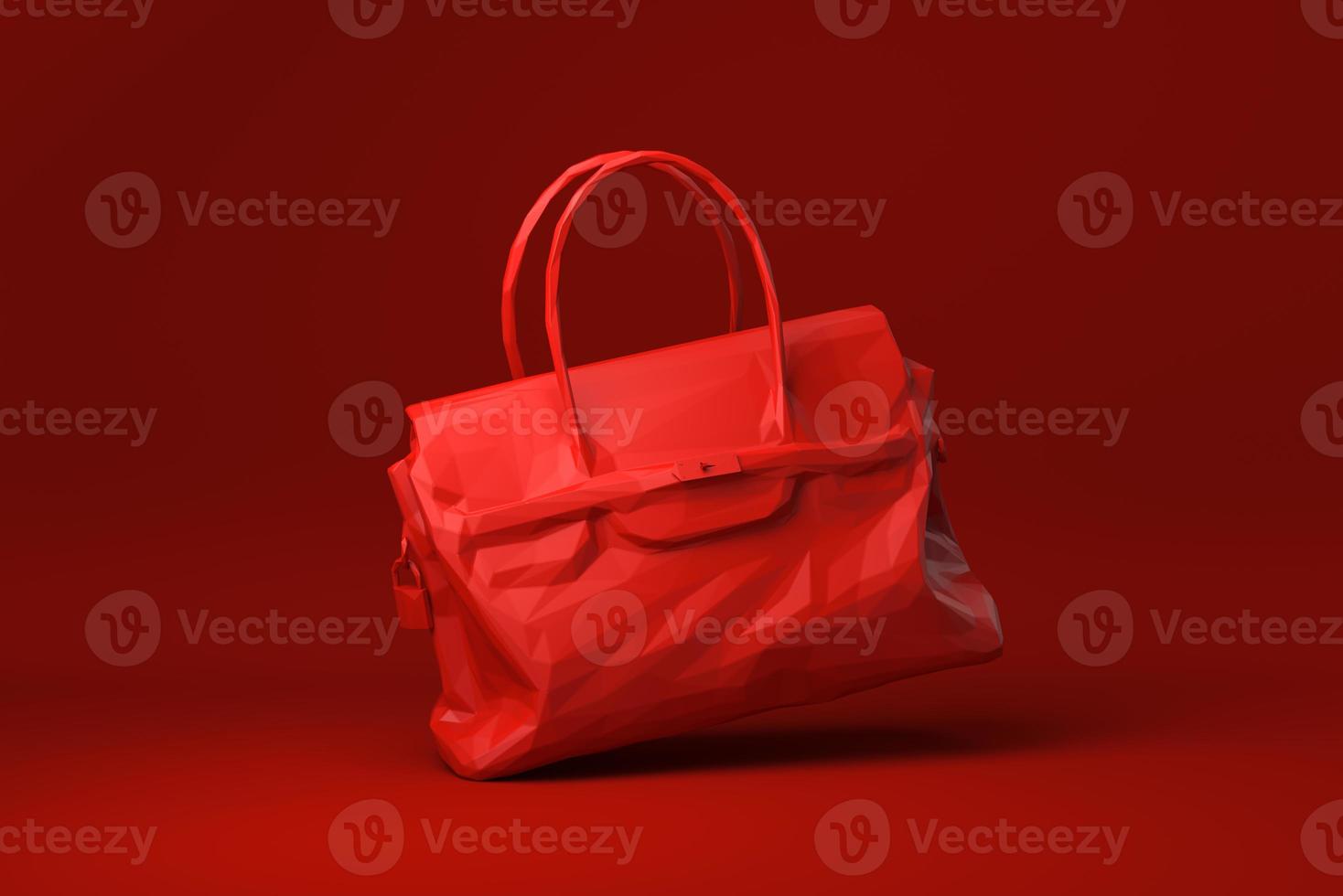 Red Bag Women Fashion accessories floating in red background. minimal concept idea creative. origami style. 3D render. photo