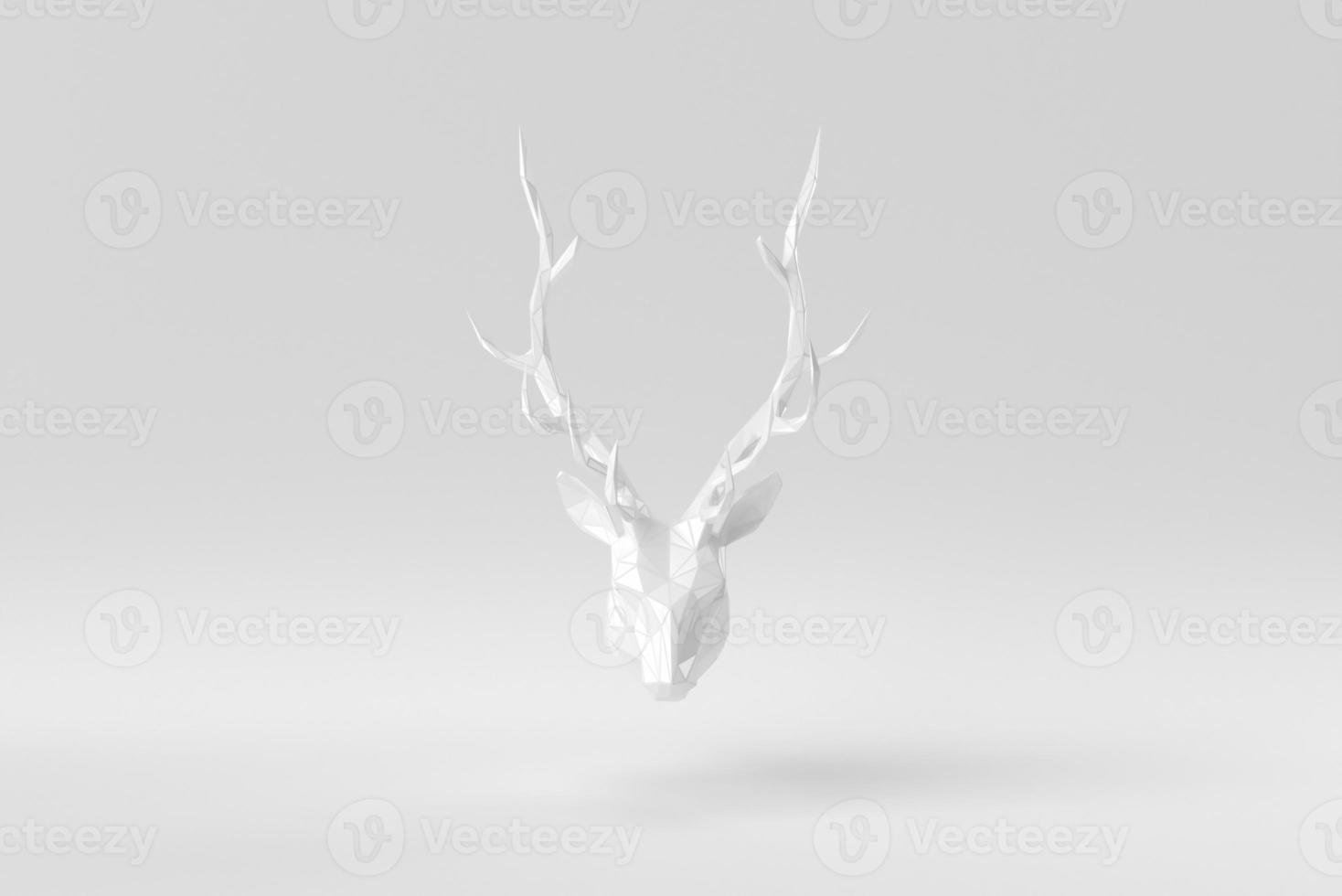 White deer head on a white background. Abstract polygonal minimal concept. monochrome. 3D render. photo