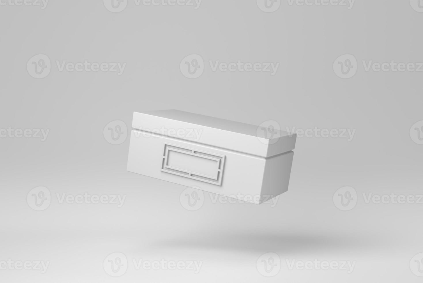 Box packaging on white background. mockup. minimal concept. monochrome. 3D render. photo