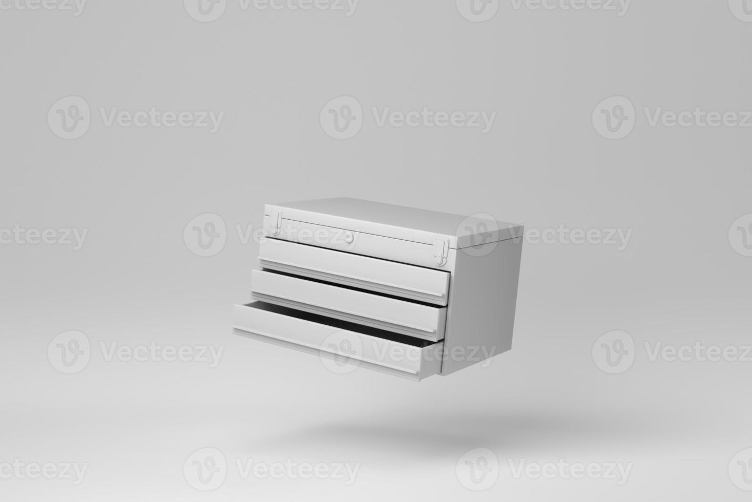 Document index box with drawer on white background. minimal concept. monochrome. 3D render. photo