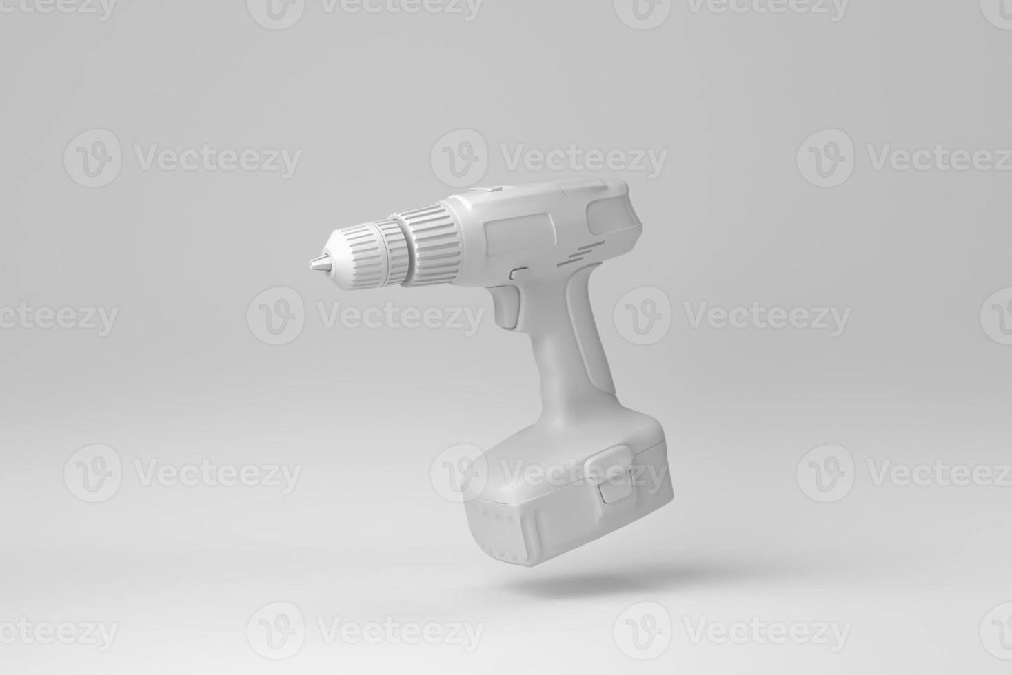 Cordless drill isolated on white background. minimal concept. monochrome. 3D render. photo