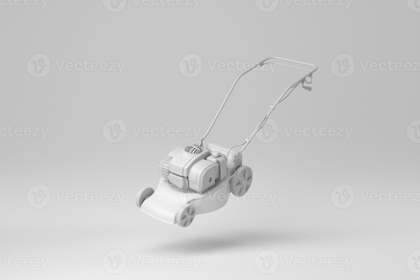 Lawn mower isolated on white background. minimal concept. monochrome. 3D render. photo