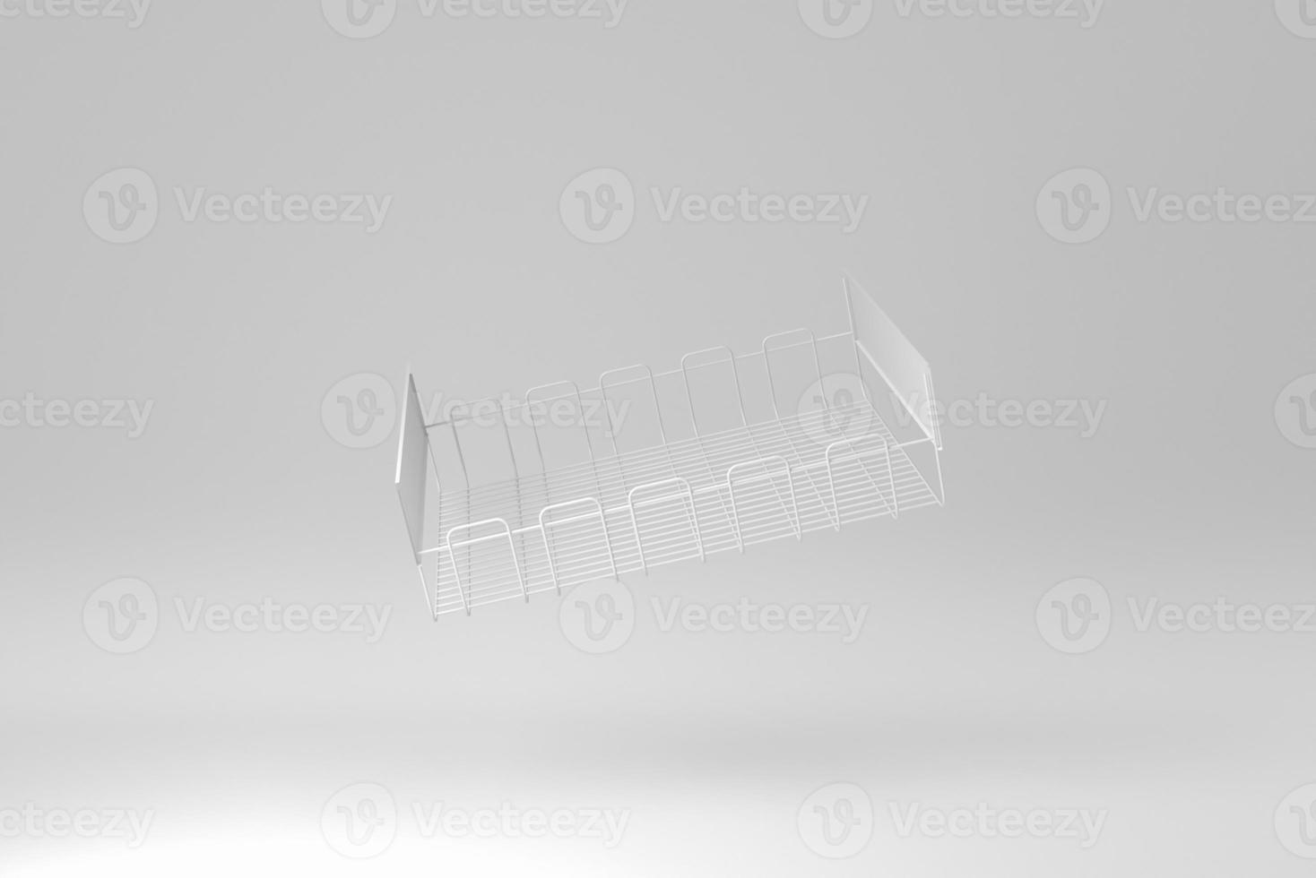 Metal basket for documents on white background. minimal concept. monochrome. 3D render. photo