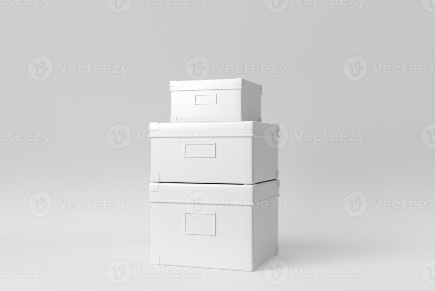 White boxes stacked on white background. Design Template, Mock up. 3D render. photo