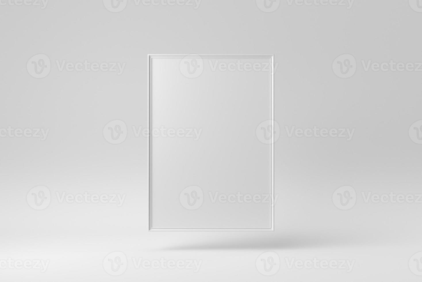 Empty white picture frame on white background. Design Template, Mock up. 3D render. photo
