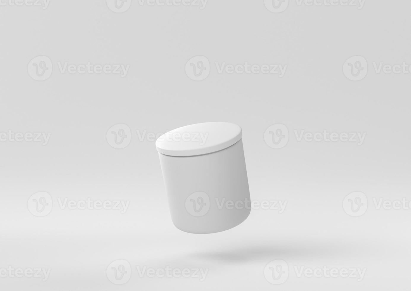 White Jar floating in white background. minimal concept idea creative. monochrome. 3D render. photo