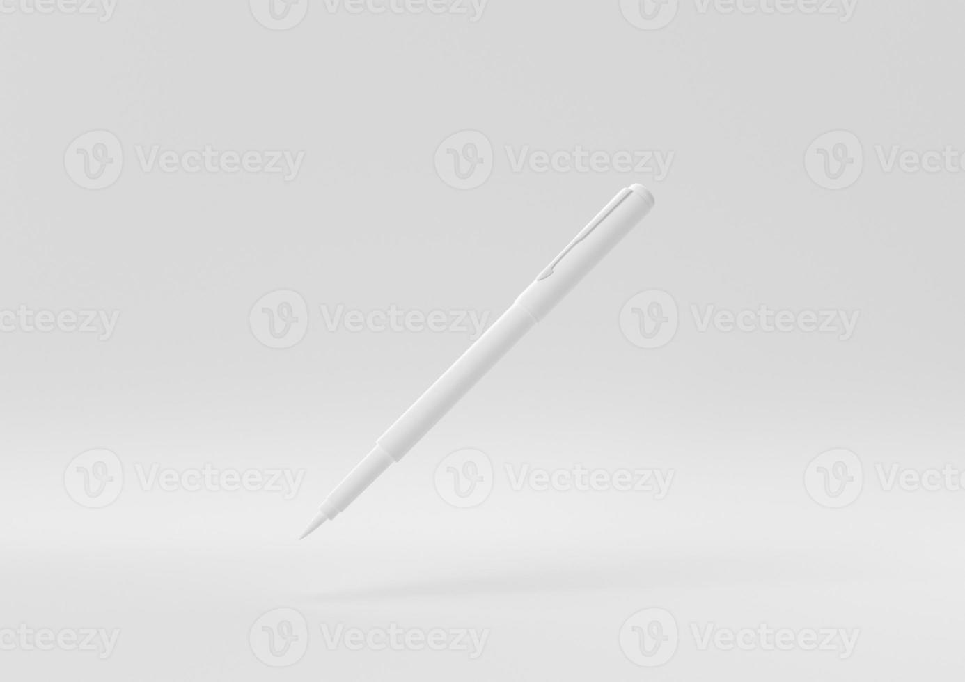 White Pen floating in white background. minimal concept idea creative. monochrome. 3D render. photo