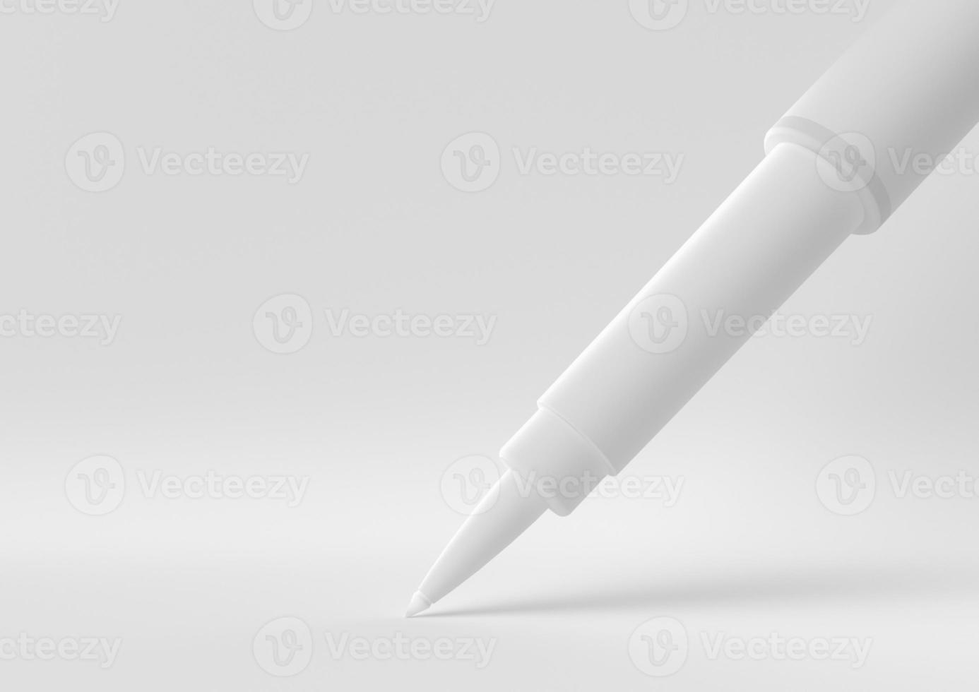 White Pen floating in white background. minimal concept idea creative. monochrome. 3D render. photo