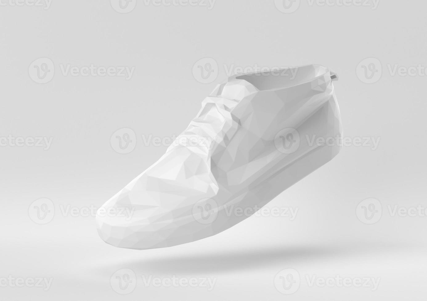 White shoe floating in white background. minimal concept idea creative. origami style. 3D render. photo