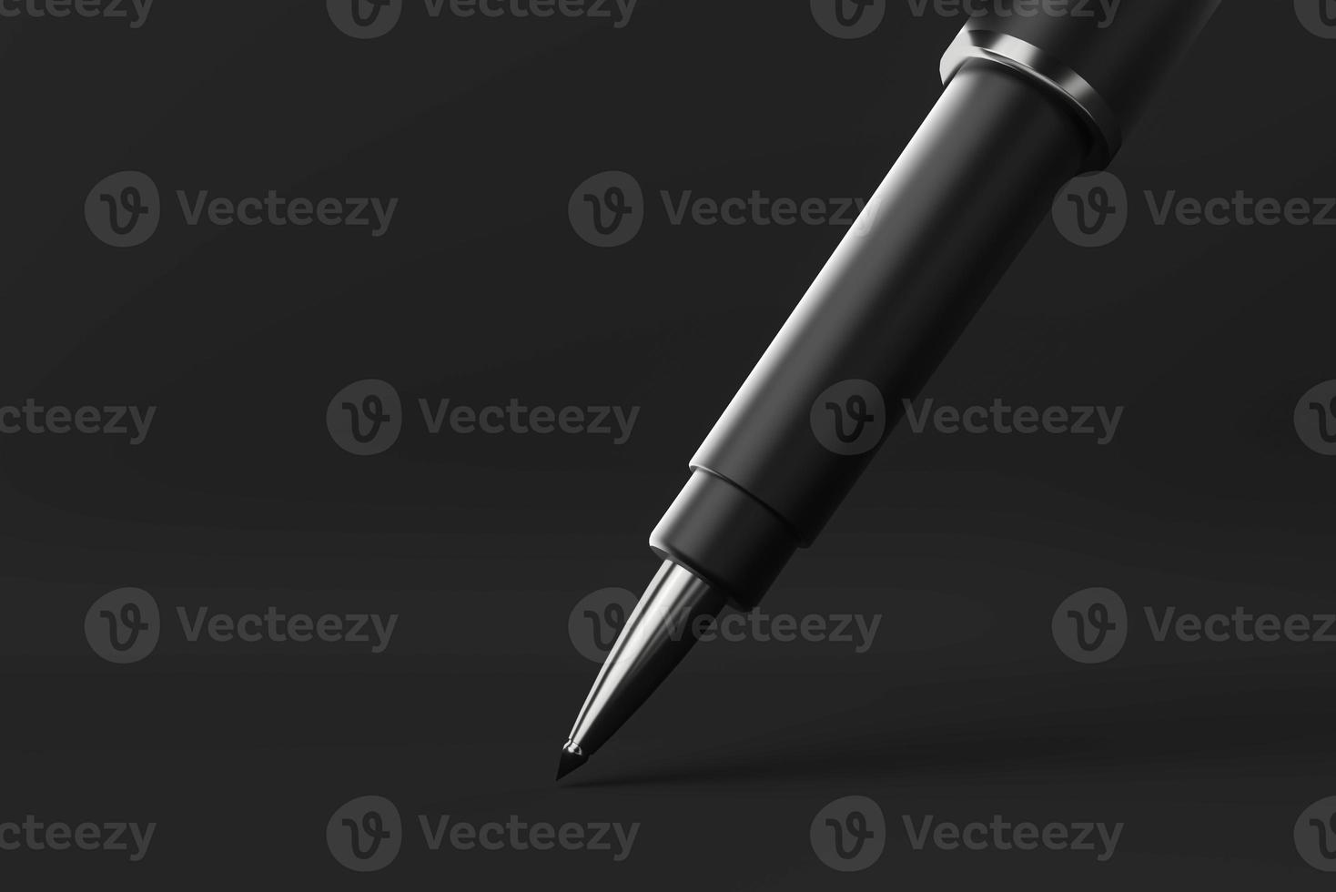 Black Pen floating in Black background. minimal concept idea creative. monochrome. 3D render. photo