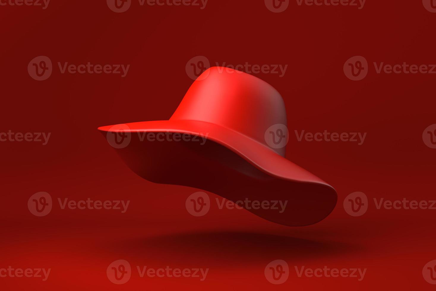 Red Sun Hat floating in red background. minimal concept idea creative. monochrome. 3D render. photo