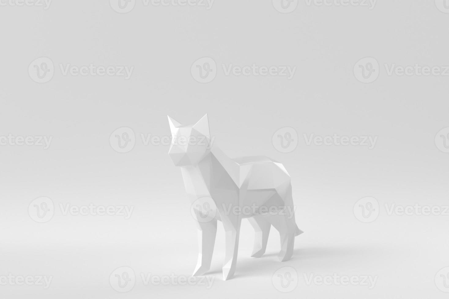 White cat on a white background. polygon minimal concept. monochrome. 3D render. photo