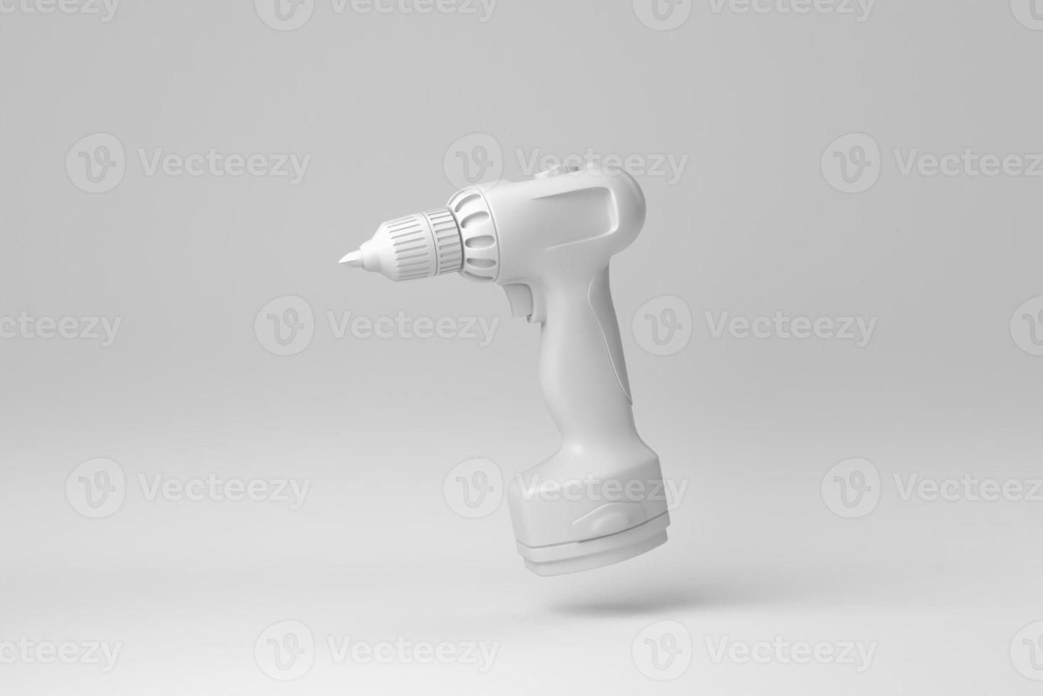 Cordless drill isolated on white background. minimal concept. monochrome. 3D render. photo