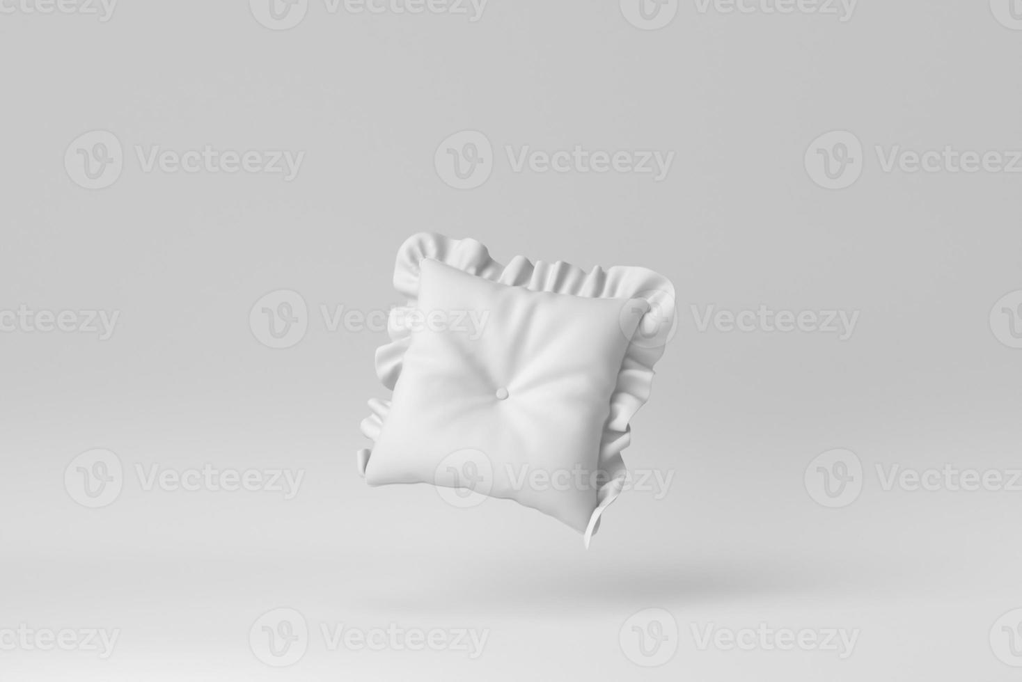 almohada suave en blanco sobre fondo blanco. concepto mínimo. procesamiento 3d foto