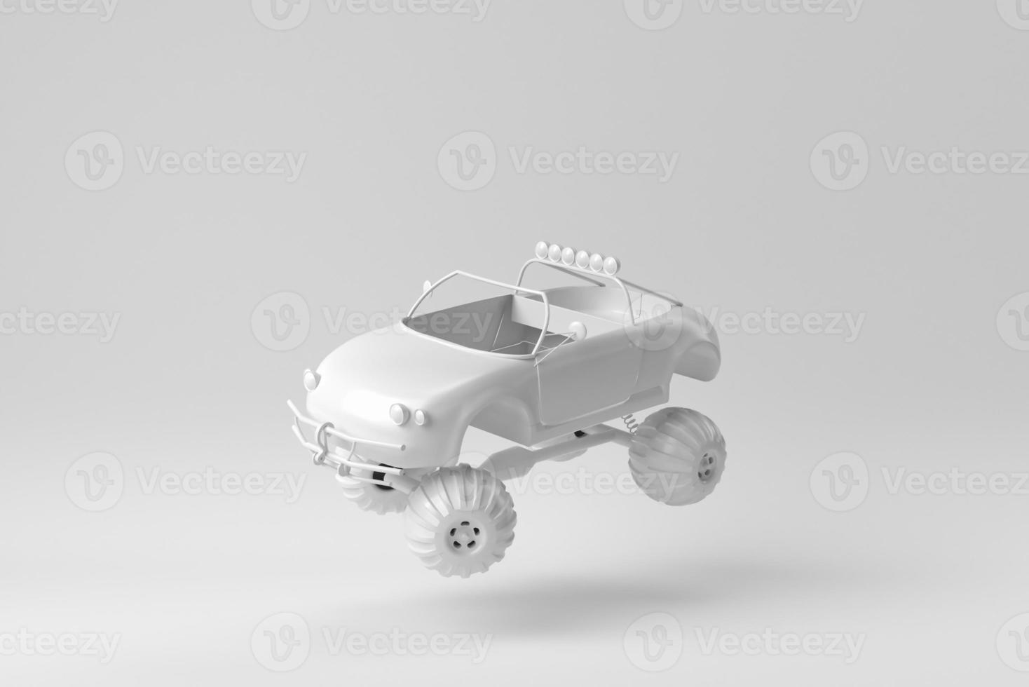 juguete de camión todoterreno sobre fondo blanco. concepto mínimo de papel. procesamiento 3d foto