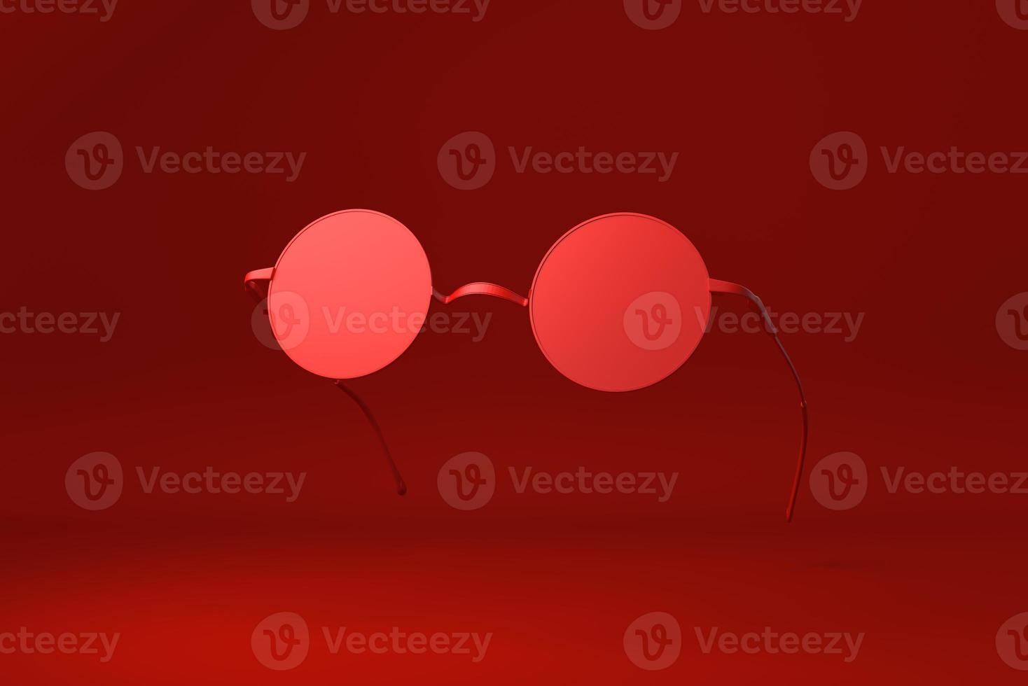 Red Glasses floating in red background. minimal concept idea creative