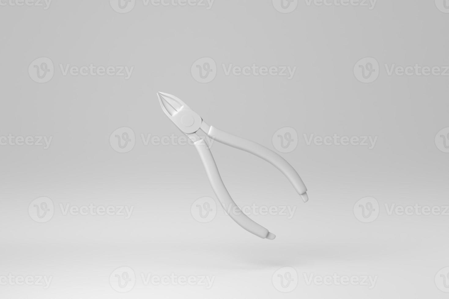 Diagonal pliers on white background. minimal concept. monochrome. 3D render. photo