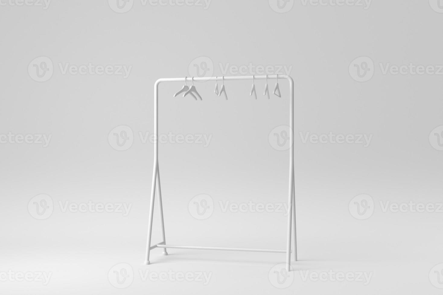 Clothing rack with hangers on white background. Design Template, Mock up. 3D render. photo